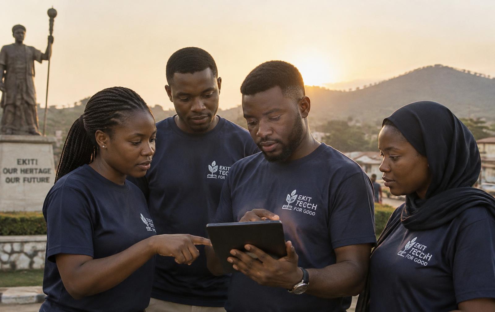 Community technologists in Ekiti State reviewing data on a tablet